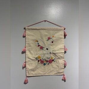 Floral Bunny Wall Hanging with Pink Tassels Easter